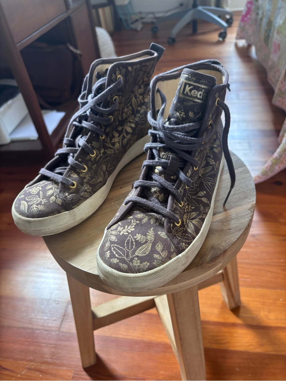 Keds x Rifle Paper Women's High-Top Floral Canvas Sneakers - Grey and Gold